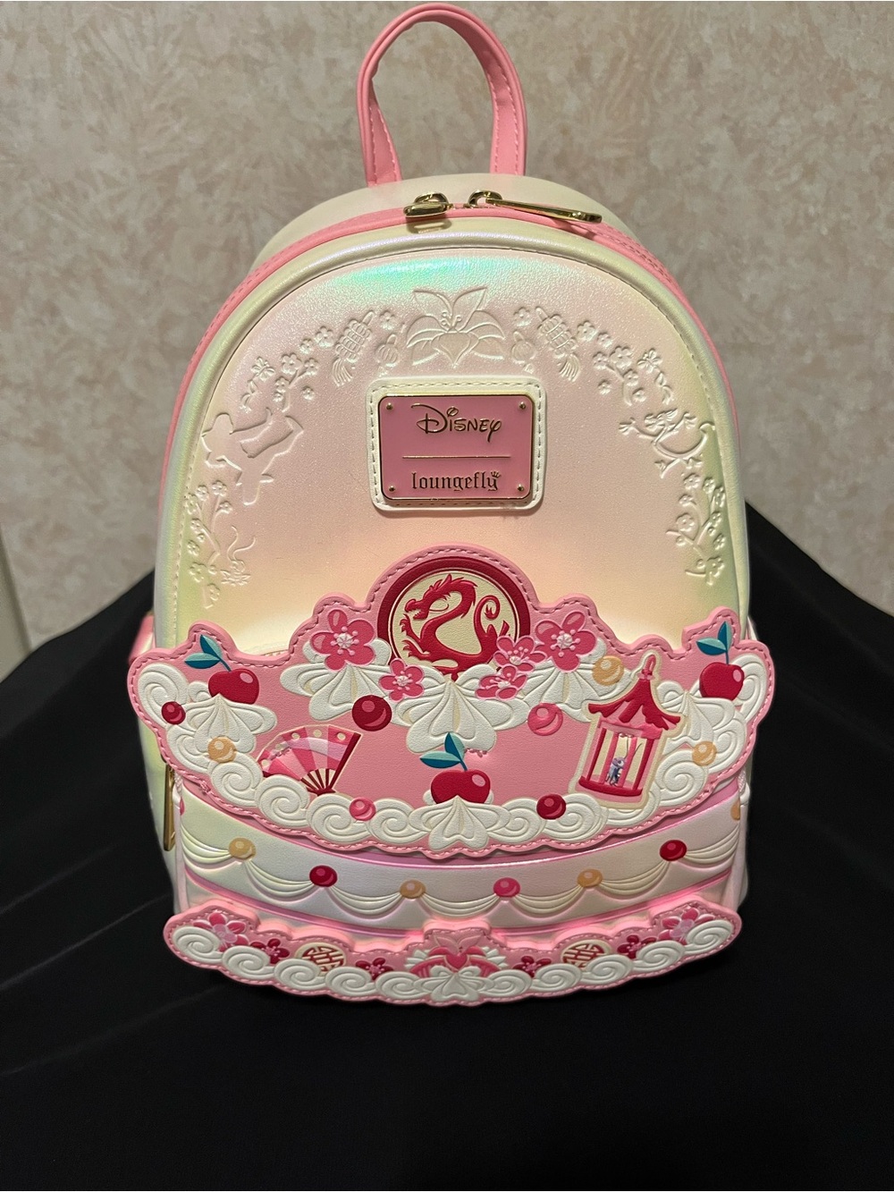 Disney Pink and Pearlescent Cream Aurora Cake Mini Backpack with Cherry Accents